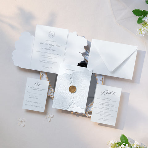NingsPaper White Velvet Letterpress Pocket Wedding Invitation Suite