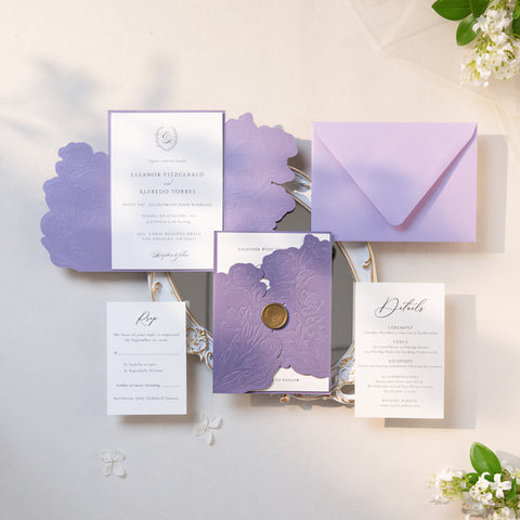 NingsPaper Lilac Shiny Letterpress Pocket Wedding Invitation Suite