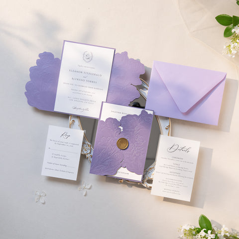 NingsPaper Lilac Shiny Letterpress Pocket Wedding Invitation Suite
