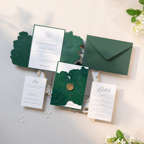 NingsPaper Emerald Green Shiny Letterpress Pocket Wedding Invitation Suite