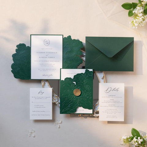NingsPaper Emerald Green Shiny Letterpress Pocket Wedding Invitation Suite