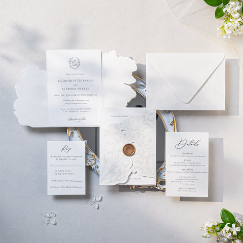 NingsPaper Ivory Shiny Letterpress Pocket Wedding Invitation Suite