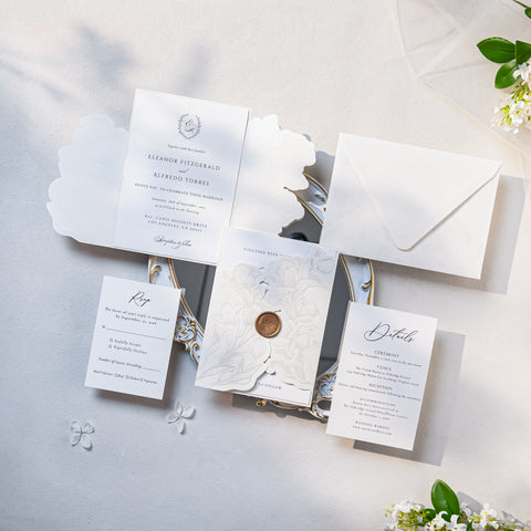 NingsPaper Ivory Shiny Letterpress Pocket Wedding Invitation Suite