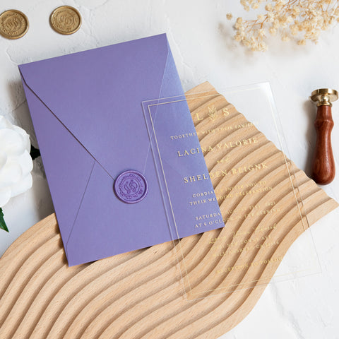 NingsPaper 1mm/0.04'' Foil Print in Gold Clear Acrylic Wedding Invitation Cards and Lilac Envelopes