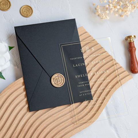 NingsPaper 1mm/0.04'' Foil Print in Gold Clear Acrylic Wedding Invitation Cards and Black Envelopes