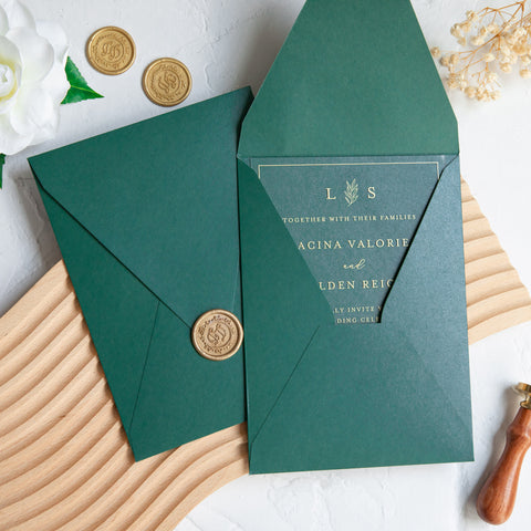 NingsPaper 1mm/0.04'' Foil Print in Gold Clear Acrylic Wedding Invitation Cards and Emerald Green Envelopes