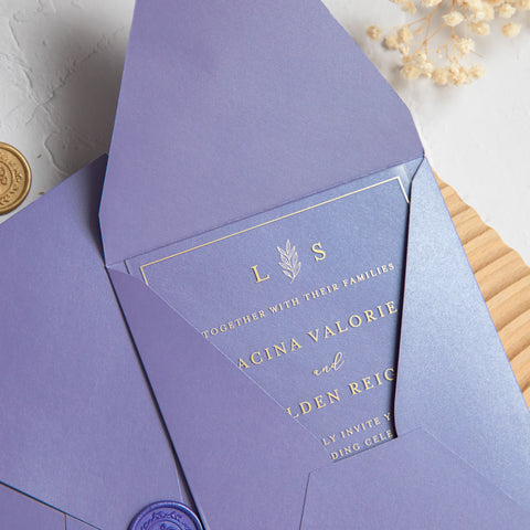 NingsPaper 1mm/0.04'' Foil Print in Gold Clear Acrylic Wedding Invitation Cards and Lilac Envelopes