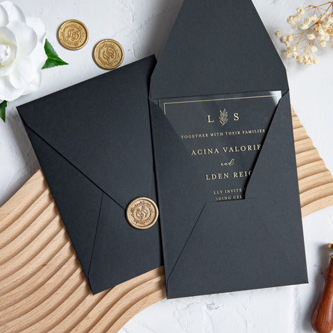 NingsPaper 1mm/0.04'' Foil Print in Gold Clear Acrylic Wedding Invitation Cards and Black Envelopes