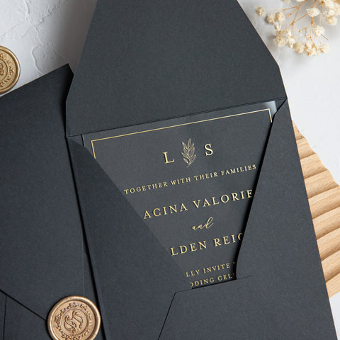 NingsPaper 1mm/0.04'' Foil Print in Gold Clear Acrylic Wedding Invitation Cards and Black Envelopes