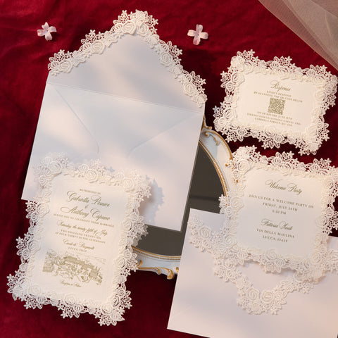 NingsPaper Lace Letterpress Wedding Invitation Suite
