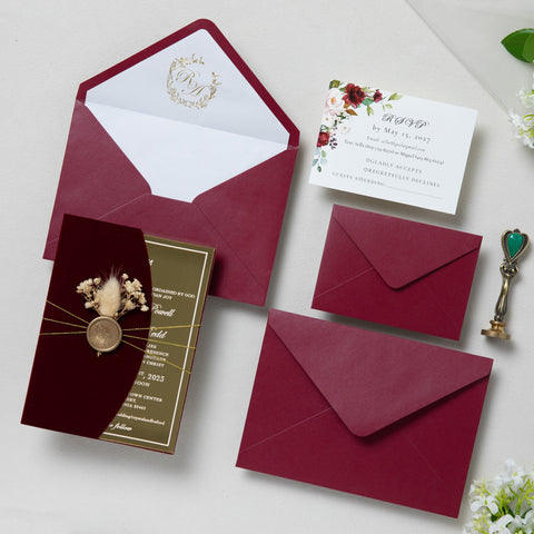 NingsPaper Burgundy Velvet Wedding Invitation Suite