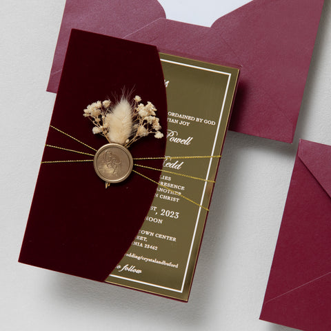 NingsPaper Burgundy Velvet Wedding Invitation Suite
