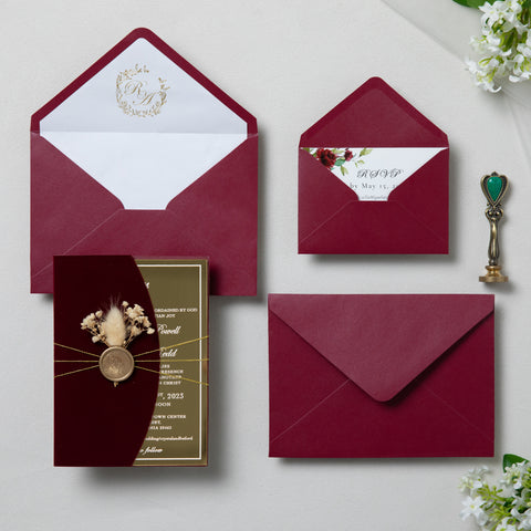 NingsPaper Burgundy Velvet Wedding Invitation Suite