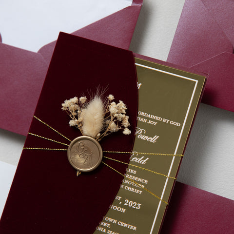 NingsPaper Burgundy Velvet Wedding Invitation Suite