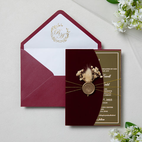 NingsPaper Burgundy Velvet Wedding Invitation Suite
