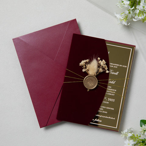 NingsPaper Burgundy Velvet Wedding Invitation Suite