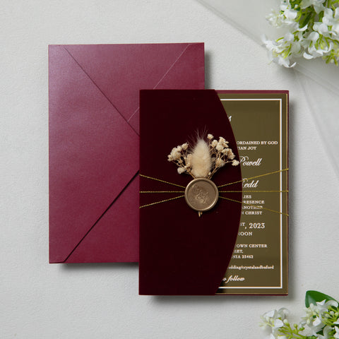 NingsPaper Burgundy Velvet Wedding Invitation Suite