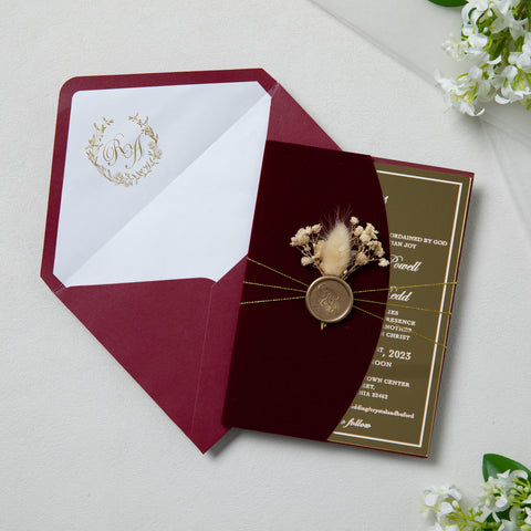 NingsPaper Burgundy Velvet Wedding Invitation Suite
