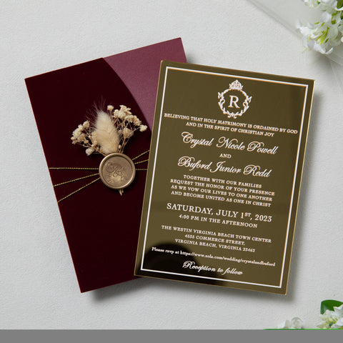 NingsPaper Burgundy Velvet Wedding Invitation Suite