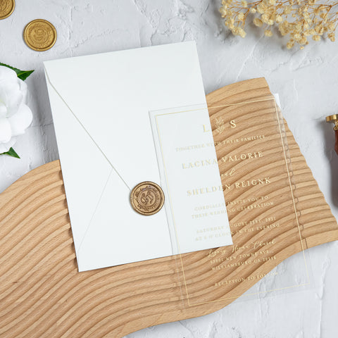 NingsPaper 1mm/0.04'' Foil Print in Gold Clear Acrylic Wedding Invitation Cards and Ivory Envelopes