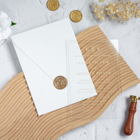 NingsPaper 1mm/0.04'' Foil Print in Gold Clear Acrylic Wedding Invitation Cards and Ivory Envelopes