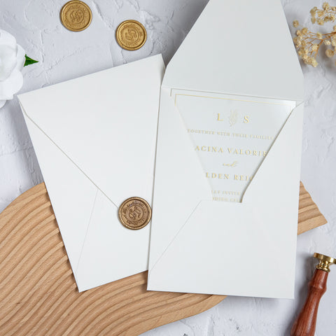 NingsPaper 1mm/0.04'' Foil Print in Gold Clear Acrylic Wedding Invitation Cards and Ivory Envelopes