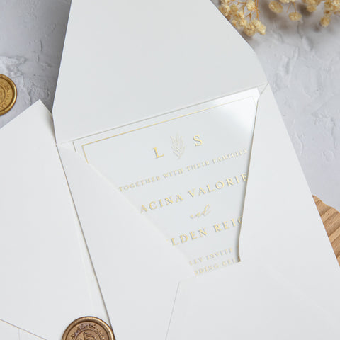 NingsPaper 1mm/0.04'' Foil Print in Gold Clear Acrylic Wedding Invitation Cards and Ivory Envelopes