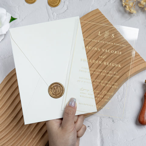 NingsPaper 1mm/0.04'' Foil Print in Gold Clear Acrylic Wedding Invitation Cards and Ivory Envelopes