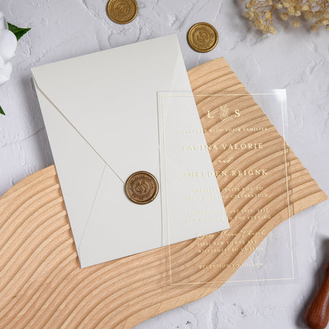 NingsPaper 1mm/0.04'' Foil Print in Gold Clear Acrylic Wedding Invitation Cards and Shiny Ivory Envelopes