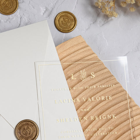 NingsPaper 1mm/0.04'' Foil Print in Gold Clear Acrylic Wedding Invitation Cards and Shiny Ivory Envelopes