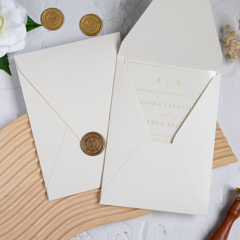 NingsPaper 1mm/0.04'' Foil Print in Gold Clear Acrylic Wedding Invitation Cards and Shiny Ivory Envelopes