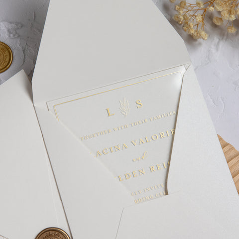 NingsPaper 1mm/0.04'' Foil Print in Gold Clear Acrylic Wedding Invitation Cards and Shiny Ivory Envelopes