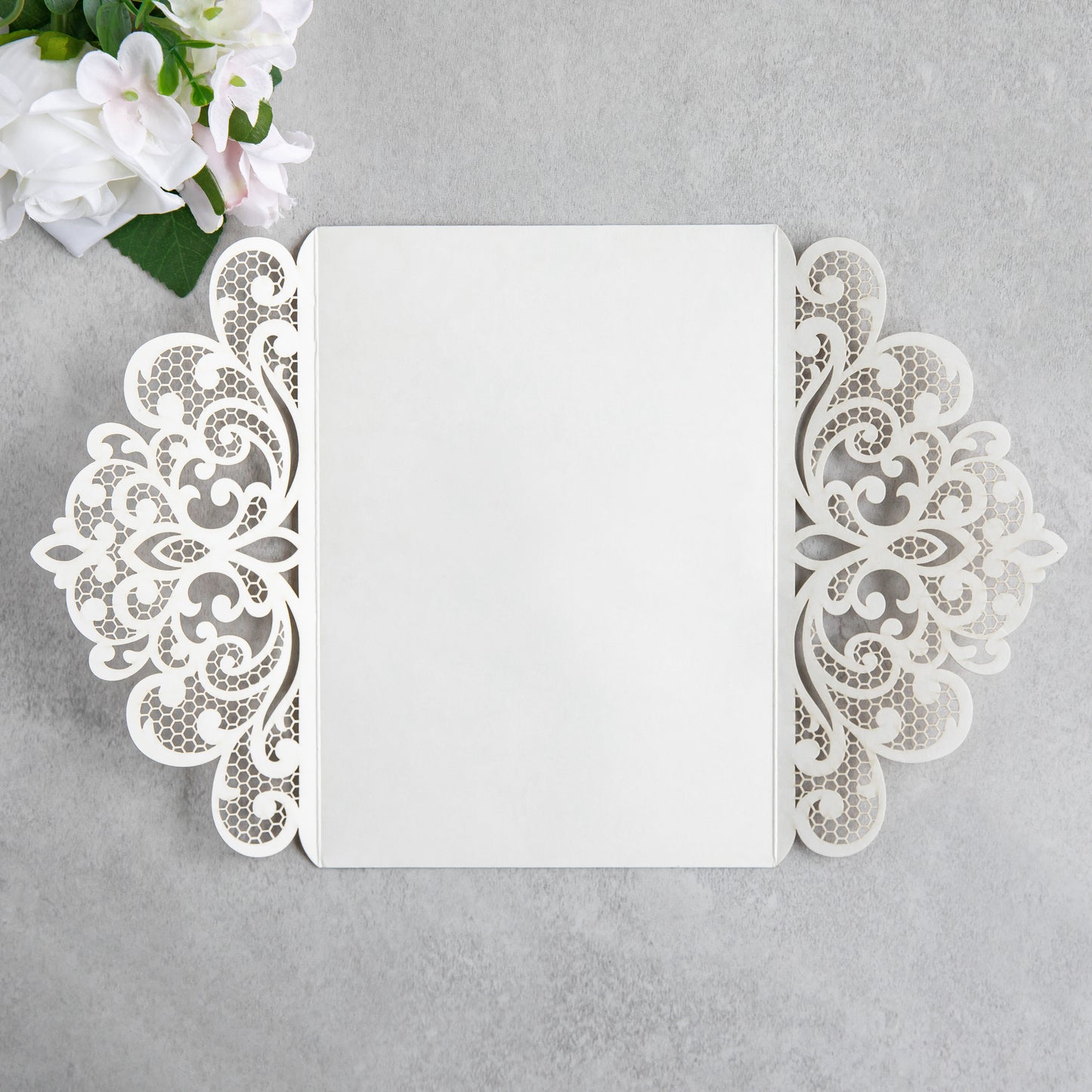 NingsPaper Rose Gold Laser Cut Invitation Cards with Ribbons and Rhinestone Pearls