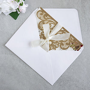 NingsPaper Rose Gold Laser Cut Invitation Cards with Ribbons and Rhinestone Pearls
