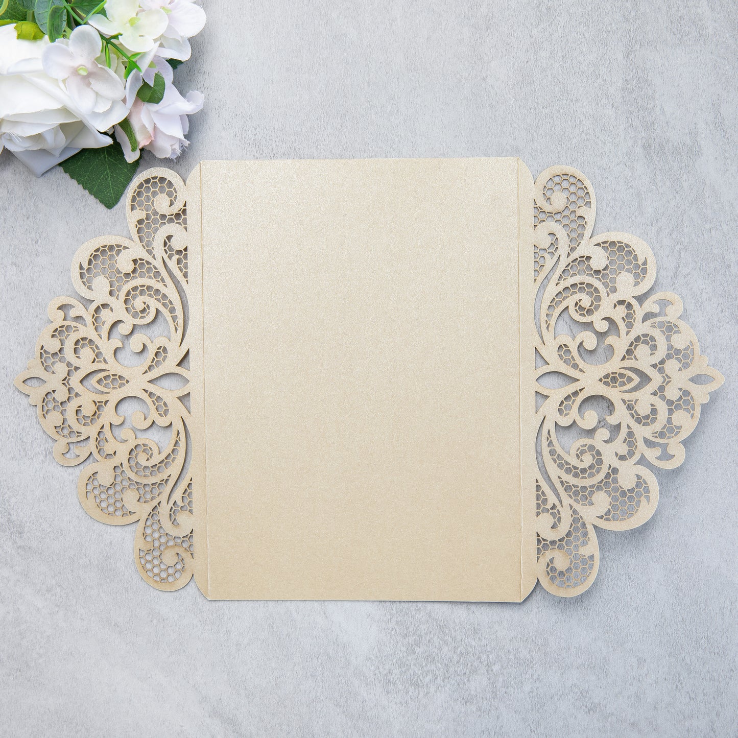 NingsPaper Champagne Laser Cut Invitation Cards with Ribbons and Rhinestone Pearls
