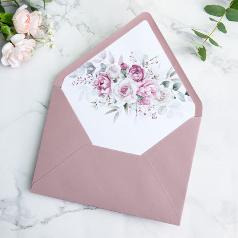 NingsPaper 50 Pieces Dusty Rose Floral Liner Euro Flap Envelopes for  Wedding Invitation Card