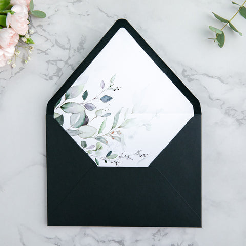 NingsPaper 50 Pieces Black Floral Liner Euro Flap Envelopes for  Wedding Invitation Card