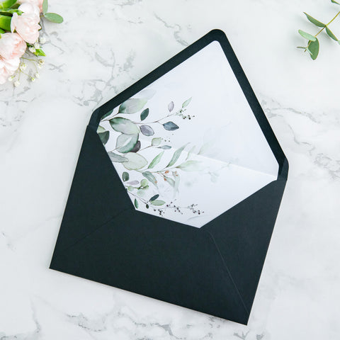 NingsPaper 50 Pieces Black Floral Liner Euro Flap Envelopes for  Wedding Invitation Card