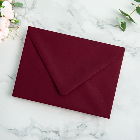 NingsPaper 50 Pieces  A7 Envelopes, Euro Flap Liner 5x7 Burgundy Envelopes
