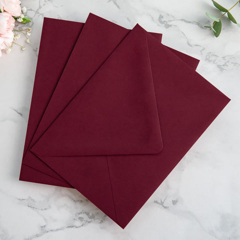 NingsPaper 50 Pieces  A7 Envelopes, Euro Flap Liner 5x7 Burgundy Envelopes