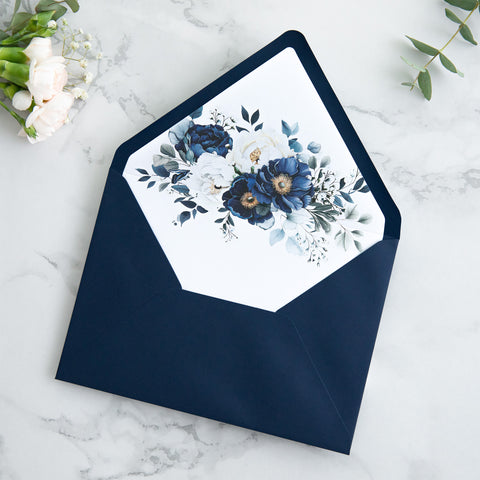 NingsPaper 50 Pieces  A7 Envelopes, Euro Flap Liner 5x7 Navy Blue Envelopes