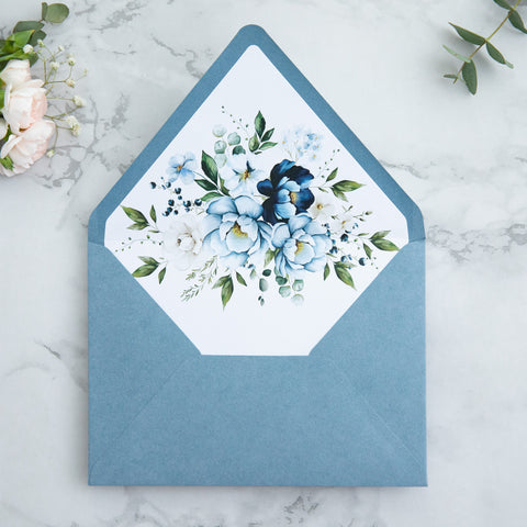 NingsPaper 50 Pieces Dusty Blue Floral Liner Euro Flap Envelopes for  Wedding Invitation Card