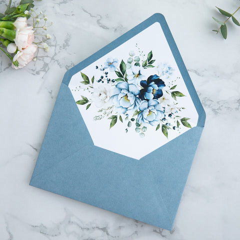 NingsPaper 50 Pieces Dusty Blue Floral Liner Euro Flap Envelopes for  Wedding Invitation Card