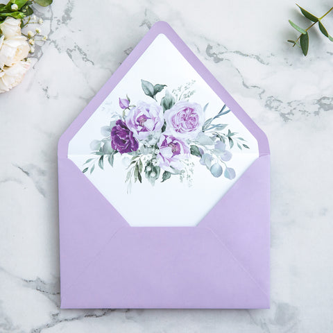 NingsPaper 50 Pieces Shiny Lilac Floral Liner Euro Flap Envelopes for  Wedding Invitation Card