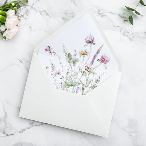 NingsPaper 50 Pieces Ivory Wild Flowers Liner Euro Flap Envelopes for  Wedding Invitation Card
