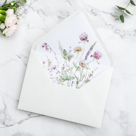 NingsPaper 50 Pieces  A7 Envelopes, Euro Flap Liner 5x7 Ivory Wildflower Envelopes