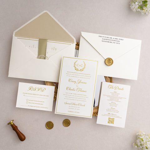 NingsPaper Gold Foil Shiny Liner Wedding Invitation Suite