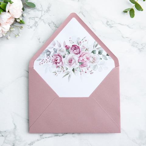 NingsPaper 50 Pieces Dusty Rose Floral Liner Euro Flap Envelopes for  Wedding Invitation Card