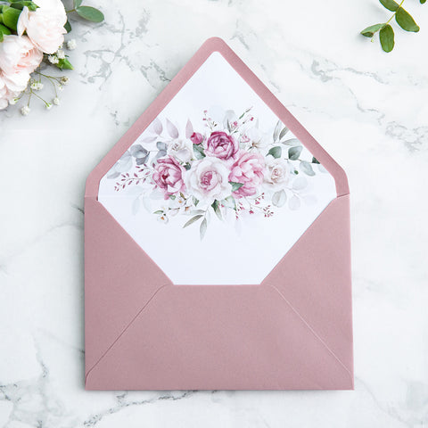 NingsPaper 50 Pieces  A7 Envelopes, Euro Flap Liner 5x7 Dusty Rose Envelopes