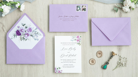 NingsPaper 50 Pieces Shiny Lilac Floral Liner Euro Flap Envelopes for  Wedding Invitation Card
